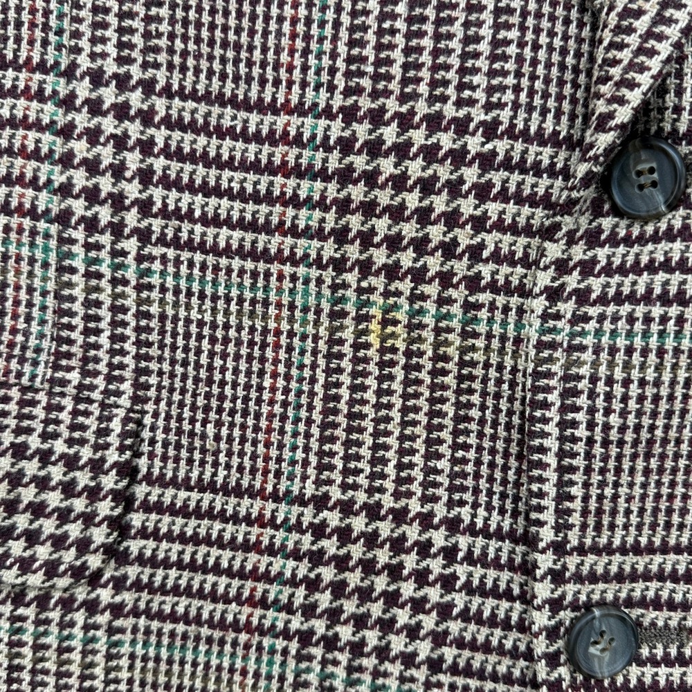 VTG Lands' End Sport Coat Men 40R Burgundy Glen Plaid Wool Tweed Blazer USA Made - Picture 3 of 12